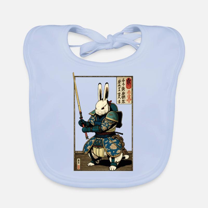 Japanese rabbit in samurai armor in ukiyo-e style Organic Baby Bibs