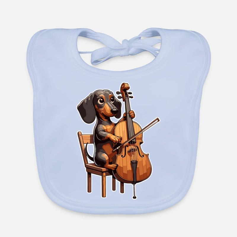 Teckel mignon jouant du violoncelle Bavoir bio Bébé