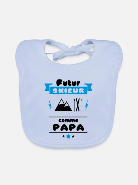 Futur skieur comme papa, cadeau ski, skieur - Bavoir bio Bébé - bleu ciel