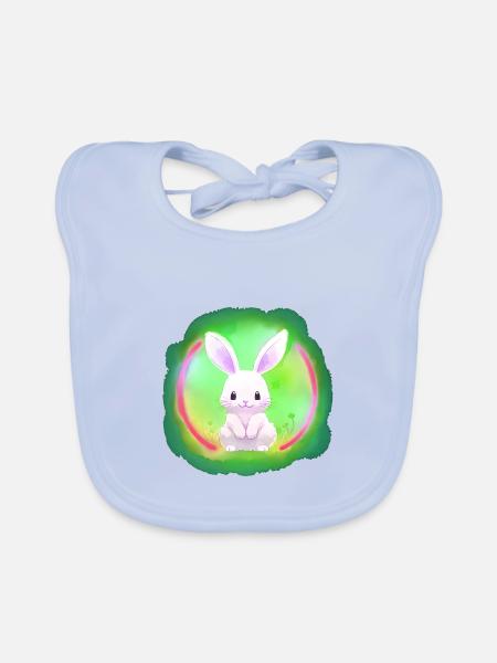 Hare, Rabbit, White, White, White - Organic Baby Bibs - sky blue - Front