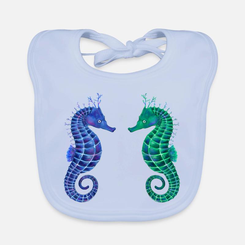 Hippocampes mignons - Bavoir bio Bébé - bleu ciel
