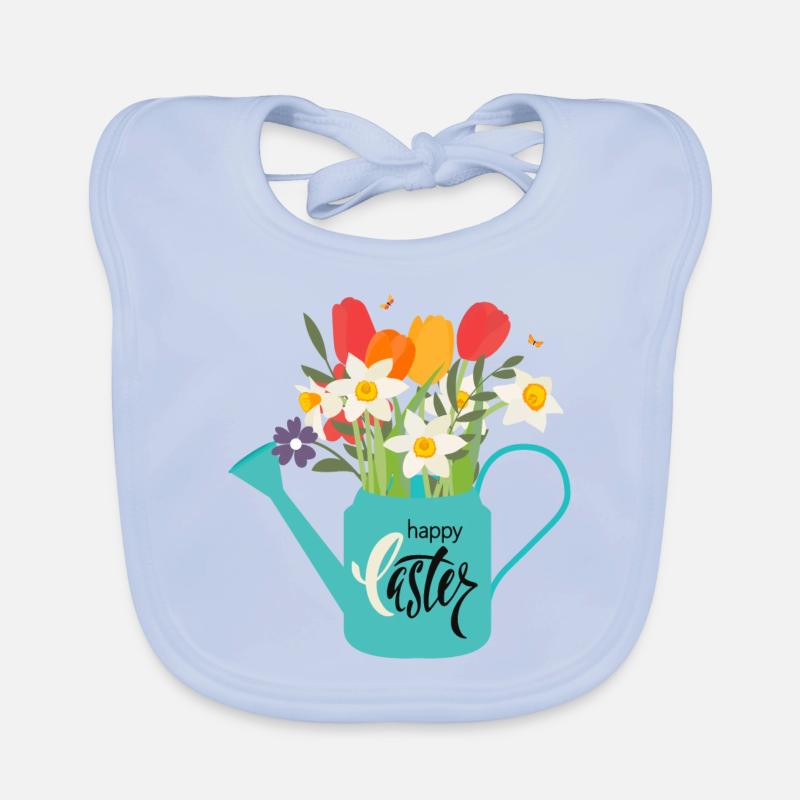 Happy Easter | Watering can with daffodils Organic Baby Bibs