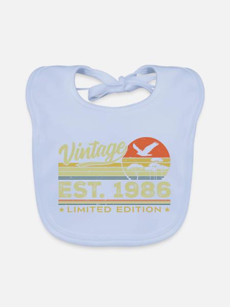 Vintage 1986 Awesome Since 1986 Retro Gift 1986 - Organic Baby Bibs - sky blue - Front