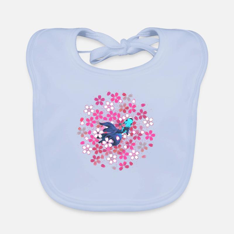 Printemps: Kingyo e sakura - Bavoir bio Bébé - bleu ciel