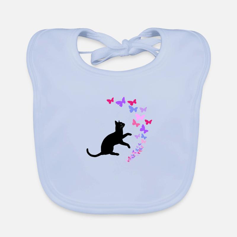 Chat noir et conception de papillons colorés Bavoir bio Bébé