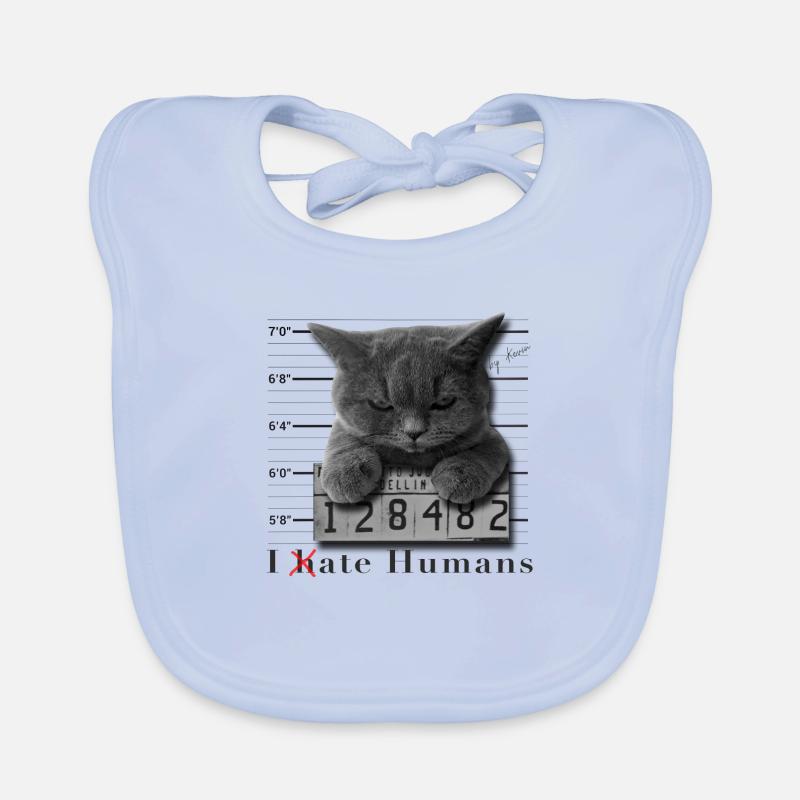 Cat hates humans Mugshot - Bavoir bio Bébé - bleu ciel