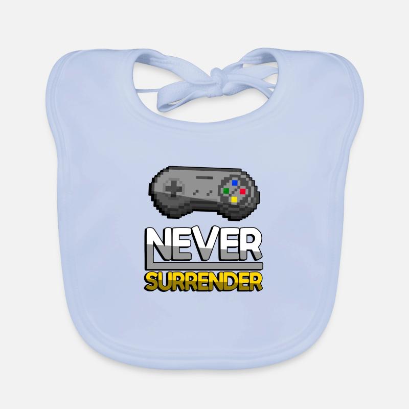 NEVER SURRENDER (Gelb) + SNES Controller - Gaming Baby Bio-Lätzchen