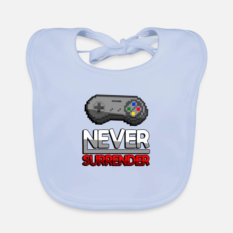 NEVER SURRENDER (Rot) + SNES Controller - Gaming Baby Bio-Lätzchen