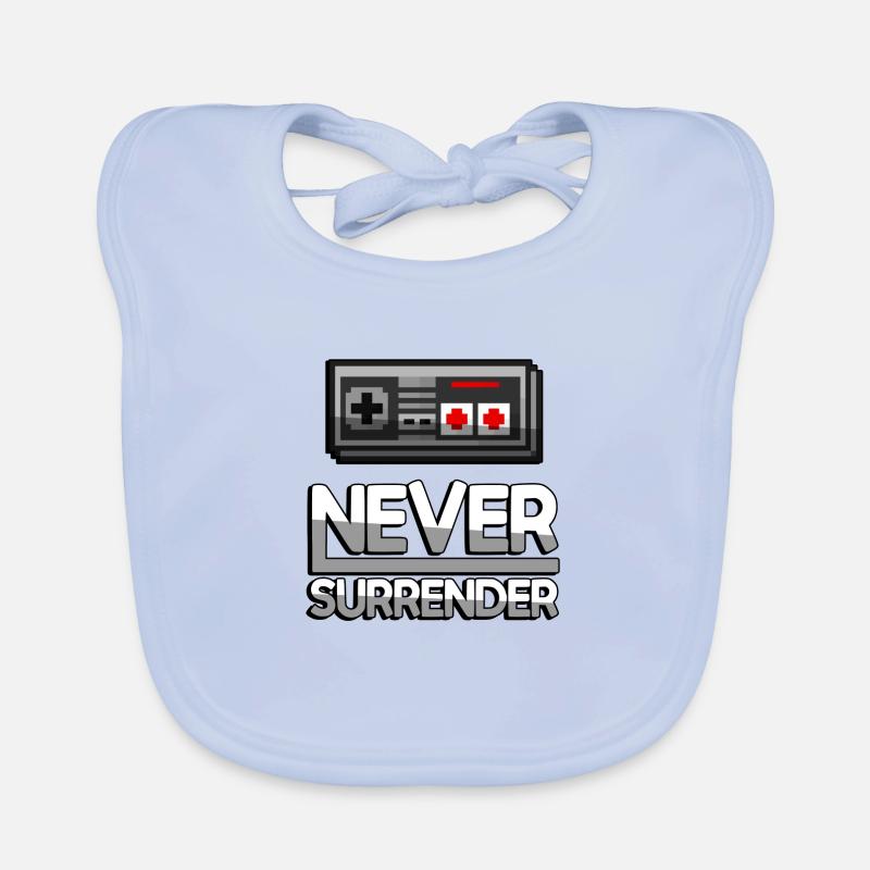 NEVER SURRENDER (Weiß) + NES Controller - Gaming Baby Bio-Lätzchen