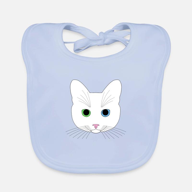Chat blanc yeux vert bleu Bavoir bio Bébé