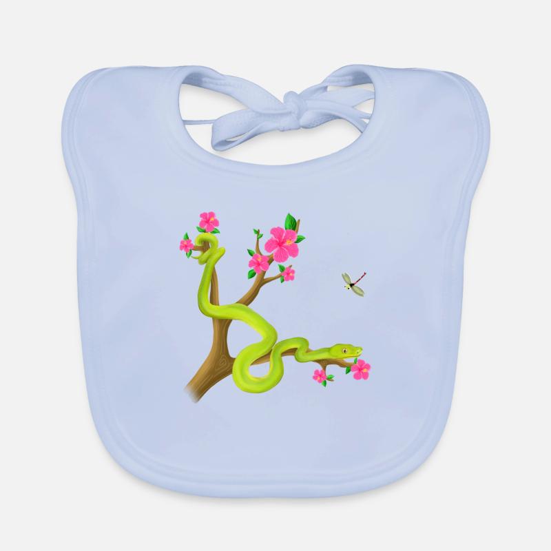 Le serpent Python vert sur l’arbre avec des fleurs Bavoir bio Bébé