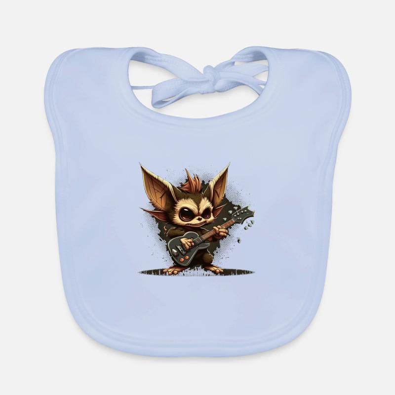 Gremlin avec guitare rock - Bavoir bio Bébé - bleu ciel