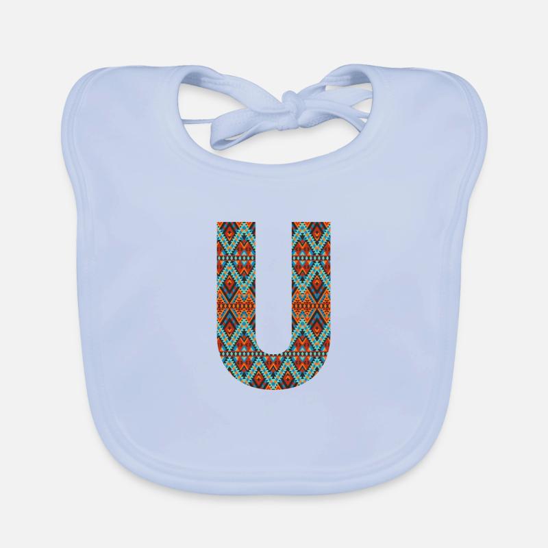 Letter U- boho design, Colorful monogram Organic Baby Bibs