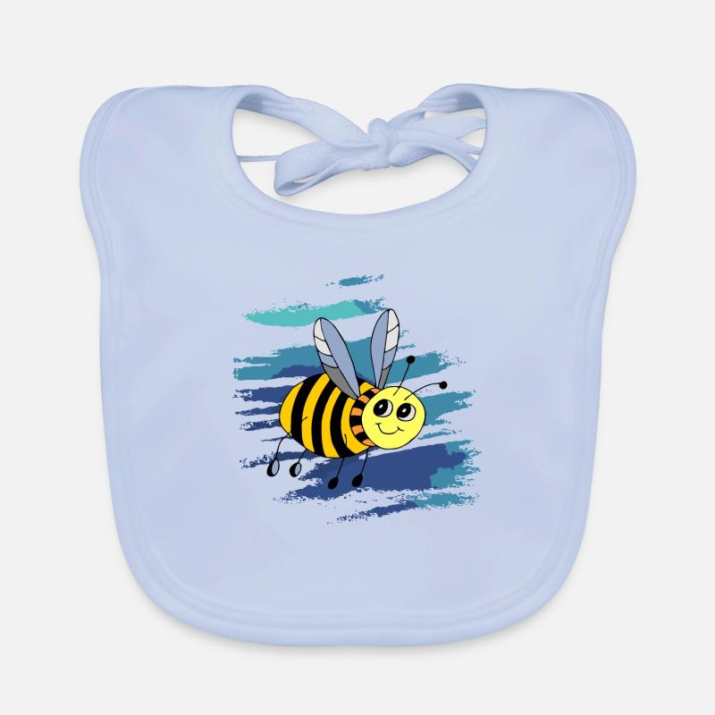 Abeille - Bavoir bio Bébé - bleu ciel