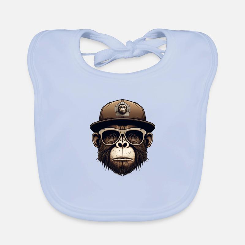 Singe Geek - Bavoir bio Bébé - bleu ciel