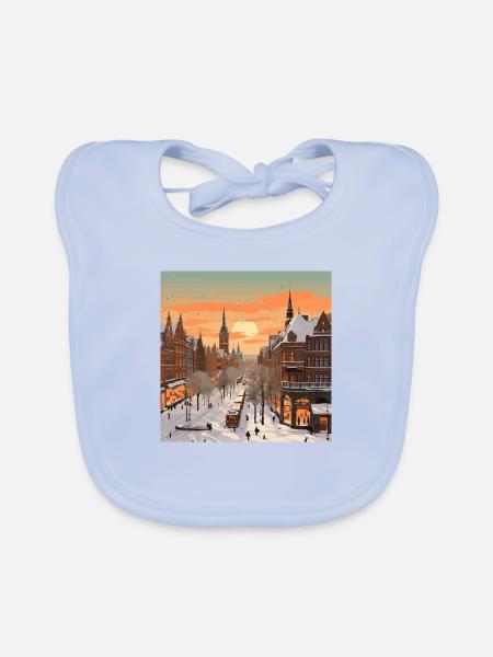 Schnee Winter Sonnenuntergang Weihnachten - Baby Bio-Lätzchen - sky Blue - Vorne