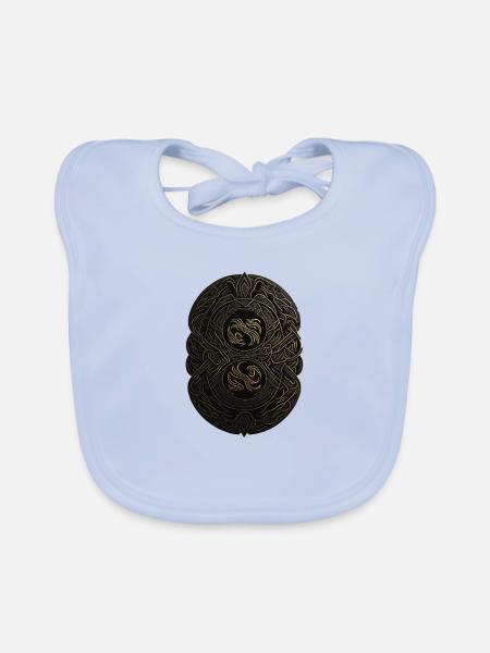 Mayan Black and Gold Monogram - Organic Baby Bibs - sky blue - Front