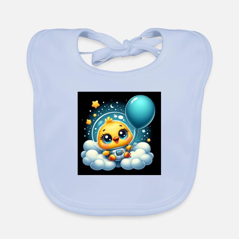 poussin de l’espace avec ballon bleu sur un nuage Bavoir bio Bébé