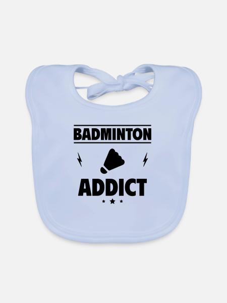 Accro au badminton - Bavoir bio Bébé - bleu ciel - Devant