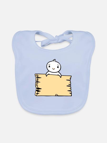 Bird Sitting on Wooden Sign Text Sign Frame Cute - Organic Baby Bibs - sky blue - Front
