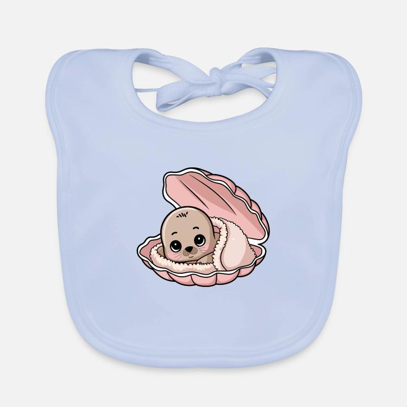 Bébé phoque douillet dans un coquillage rose Bavoir bio Bébé