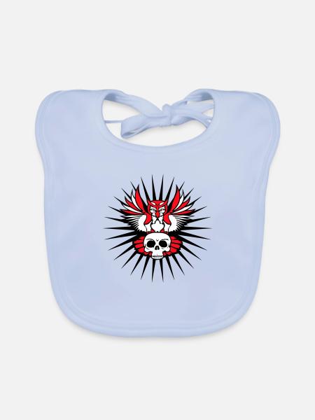 hibou aigle hibou chouette cool crâne crâne Halloween tatouage - Bavoir bio Bébé - bleu ciel - Devant
