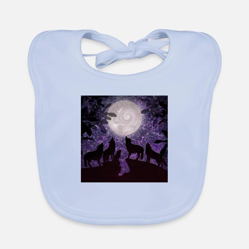 Loups - Bavoir bio Bébé - bleu ciel