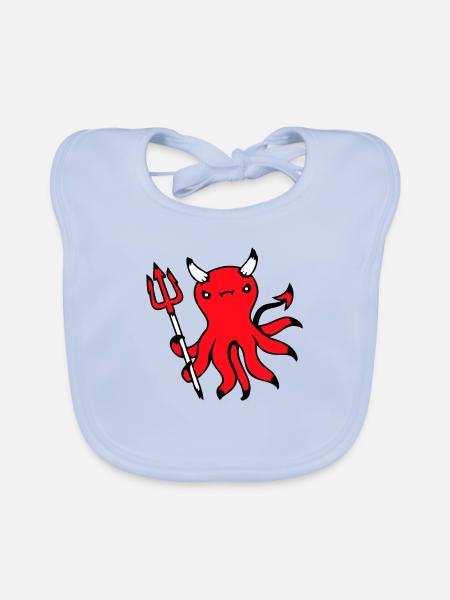 Octopus Devil Hell Satan Evil Purgatory Naughty - Organic Baby Bibs - sky blue - Front