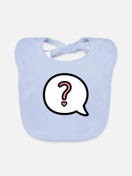 Boule de dialogue avec point d'interrogation et coeur - Bavoir bio Bébé - bleu ciel - Devant