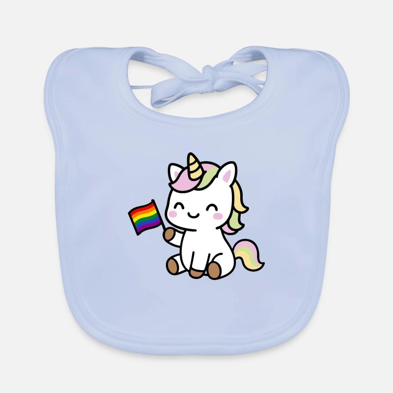 Kleines Einhorn mit Regenbogenfahne Baby Bio-Lätzchen