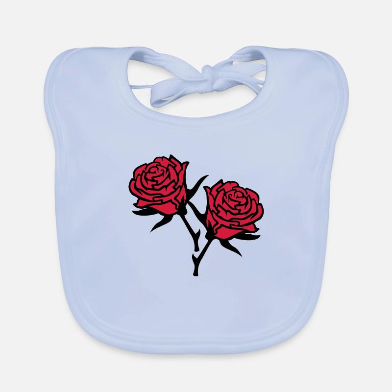 roses4 - Bavoir bio Bébé - bleu ciel