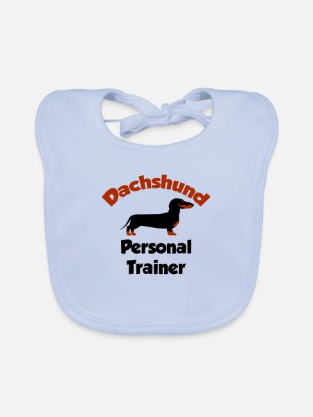Dachshund - Personal Trainer - Organic Baby Bibs - sky blue - Front
