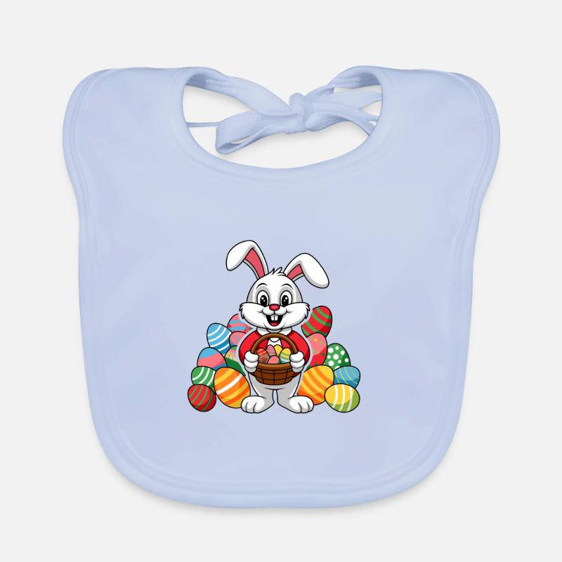 Funny Easter bunny with lots of colorful Easter eggs Organic Baby Bibs