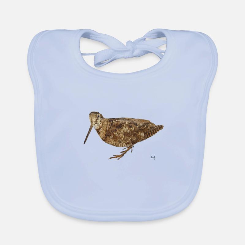La bécasse des bois pour chasseur - Bavoir bio Bébé - bleu ciel
