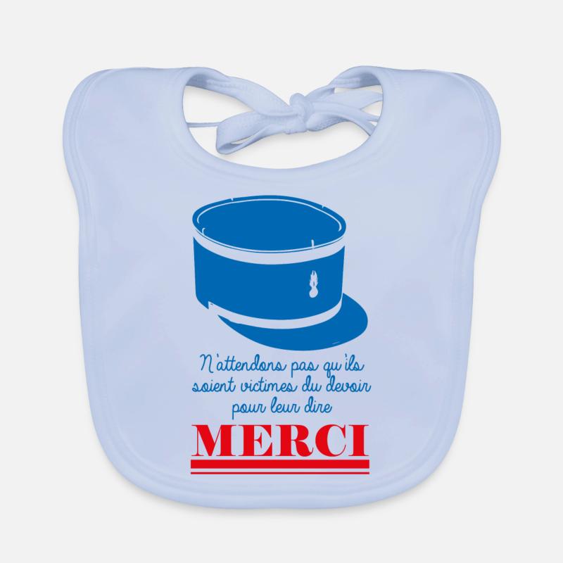 Victimes du Devoir Gendarmes Merci - Bavoir bio Bébé - bleu ciel