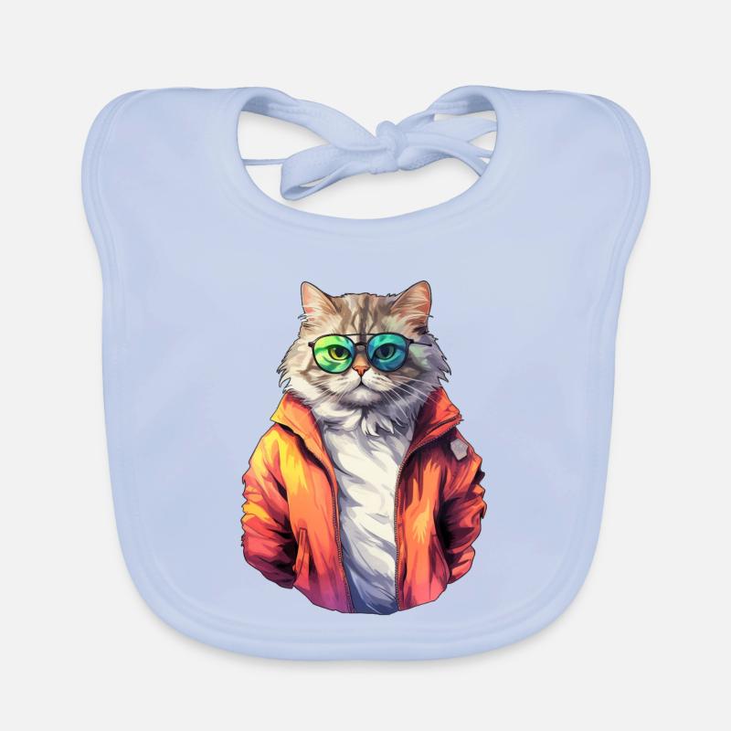 Cool 80s Cat Organic Baby Bibs