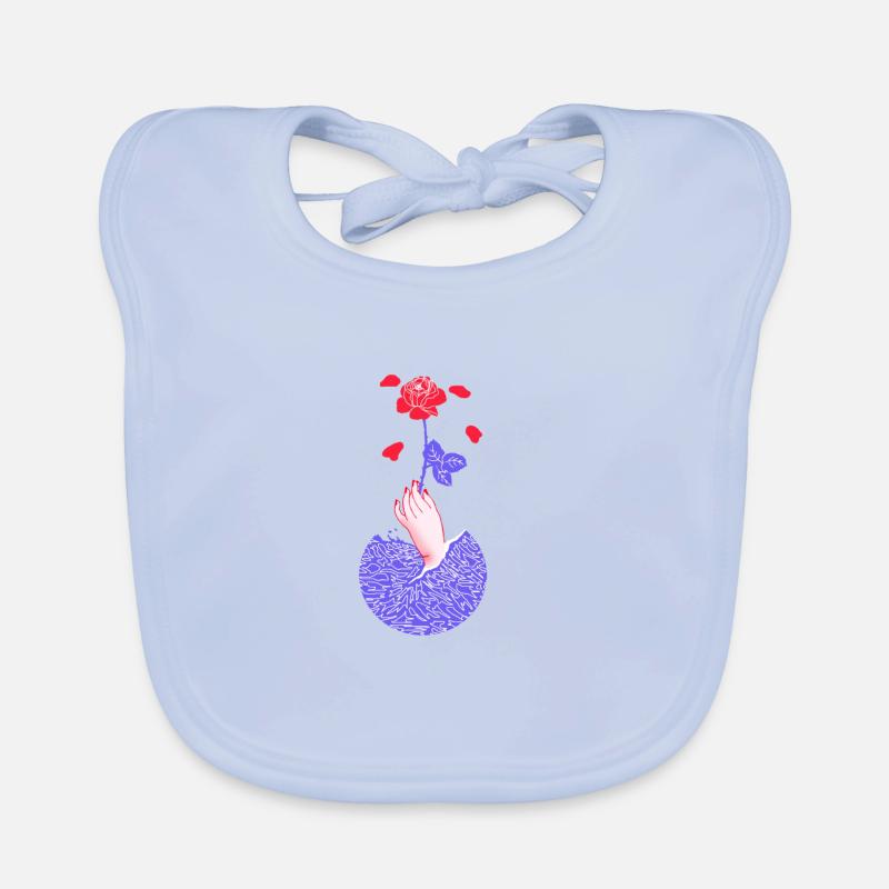 Rose enchantée - Bavoir bio Bébé - bleu ciel