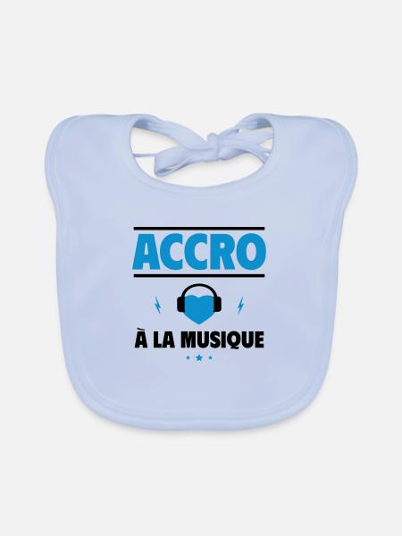 Accro à la musique - Bavoir bio Bébé - bleu ciel - Devant