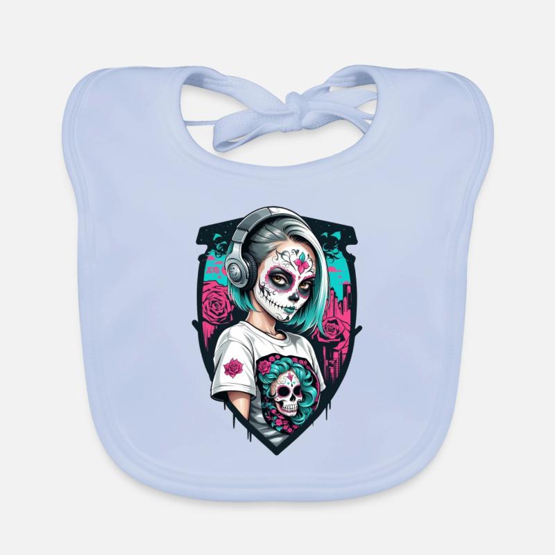 Sugar Skull Girl in a Shield Frame Organic Baby Bibs
