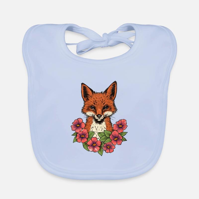 Fuchs in Blumen - Baby Bio-Lätzchen - sky Blue