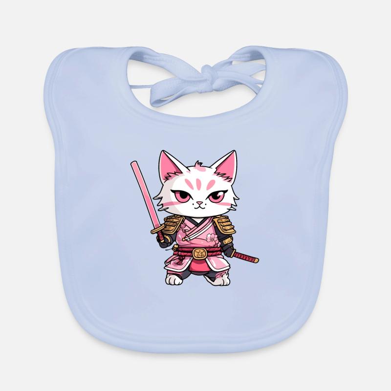Samurai Cat & Cherry Blossoms #9 Organic Baby Bibs