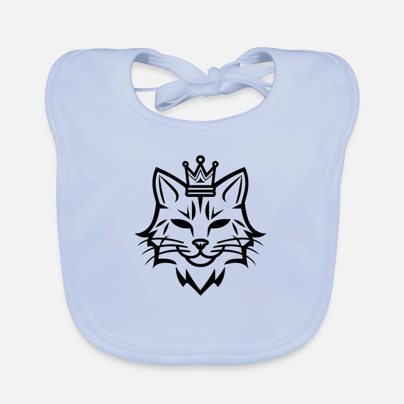 Chat avec petite couronne - Bavoir bio Bébé - bleu ciel