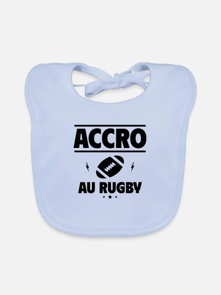 accro au rugby - Bavoir bio Bébé - bleu ciel - Devant