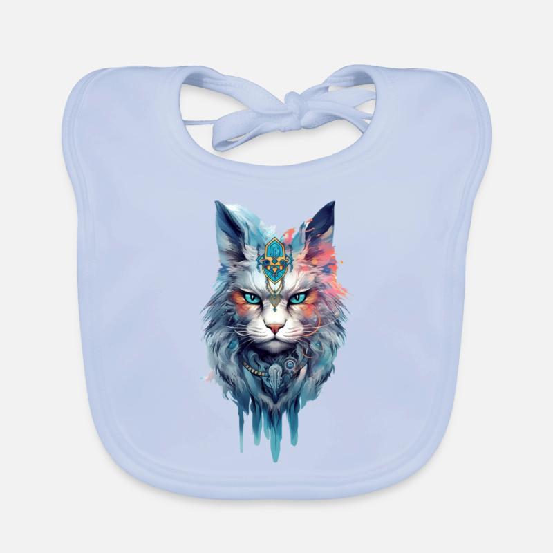 Chat d’un autre monde - Bavoir bio Bébé - bleu ciel