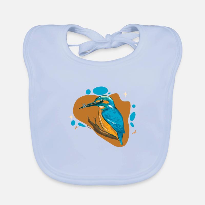 Kingfisher on branch with fish in beak Organic Baby Bibs