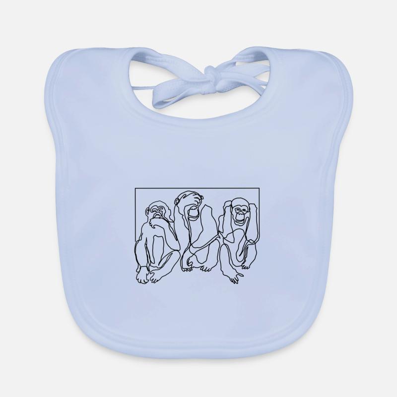Singe Singe Trois Singes Cadeau Design Premium - Bavoir bio Bébé - bleu ciel