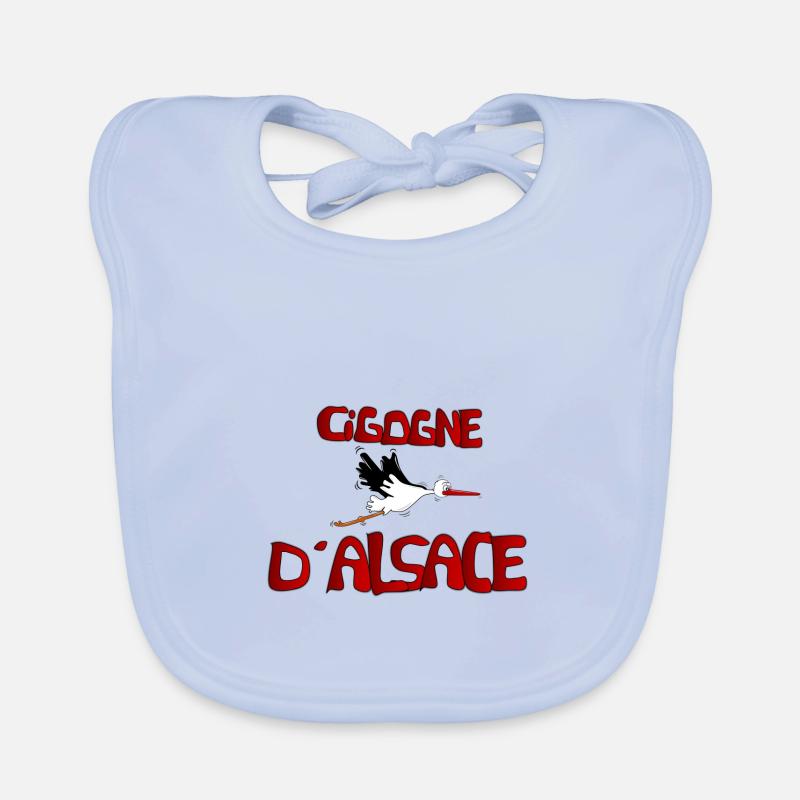 Cigogne d Alsace - Bavoir bio Bébé - bleu ciel