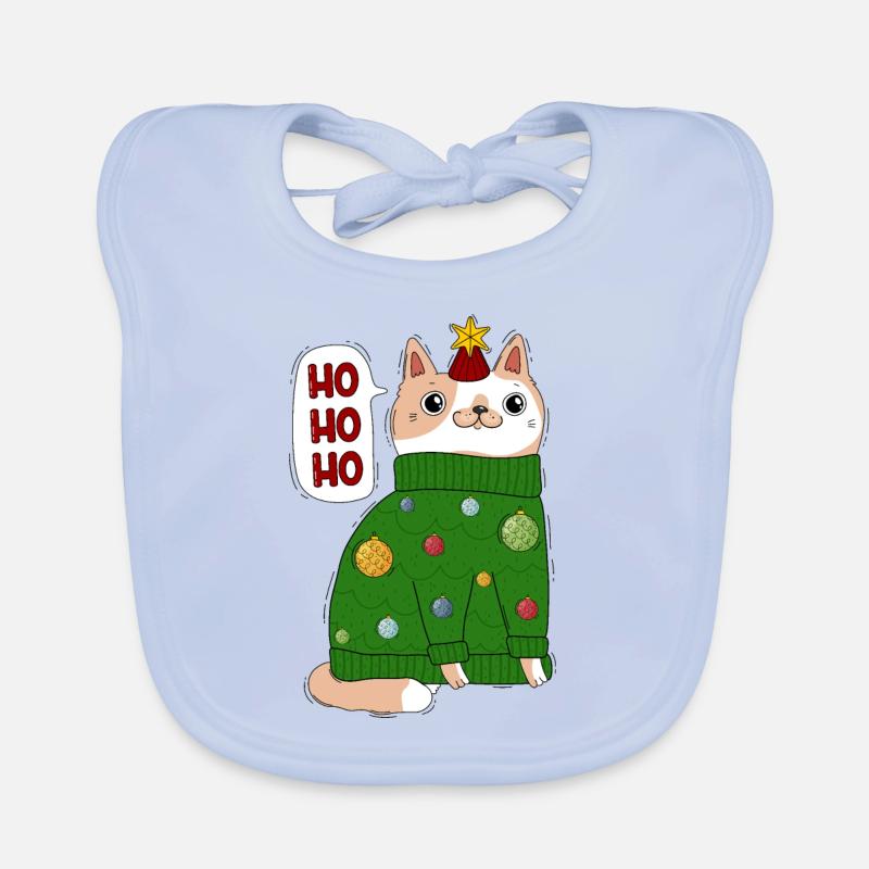 Katze im Weihnachtspullover Baby Bio-Lätzchen
