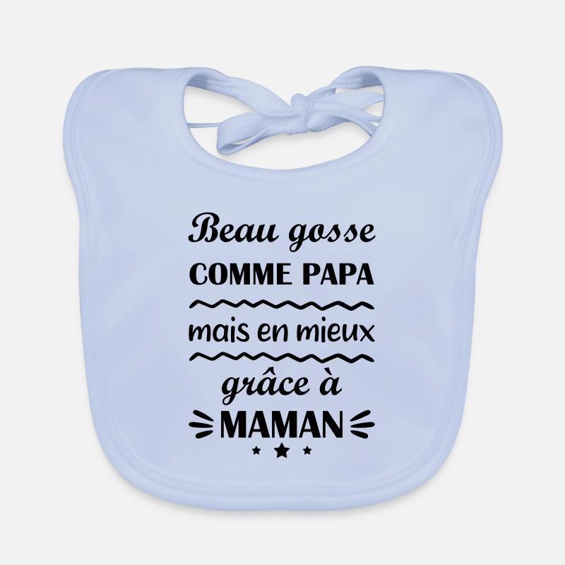 Beau gosse comme papa, idée cadeau naissance - Bavoir bio Bébé - bleu ciel