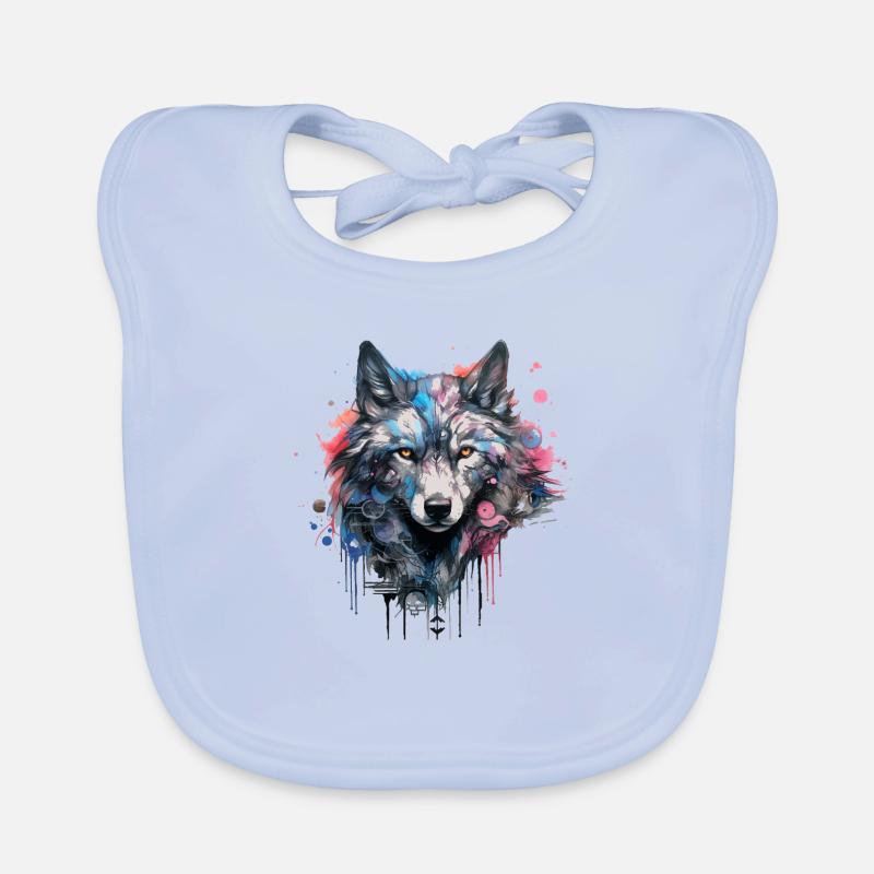 Wolf Design Wolf Head in Bright Colors Wolf Pack Organic Baby Bibs